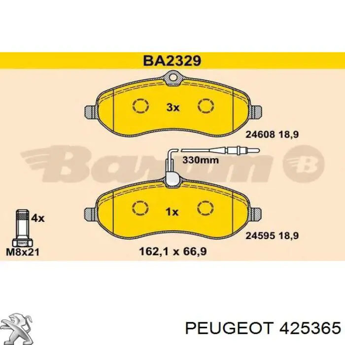 Купити 425365 Peugeot/Citroen Колодки гальмівні передні, дискові