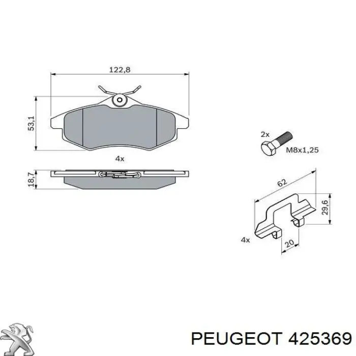 Купити 425369 Peugeot/Citroen Колодки гальмівні передні, дискові