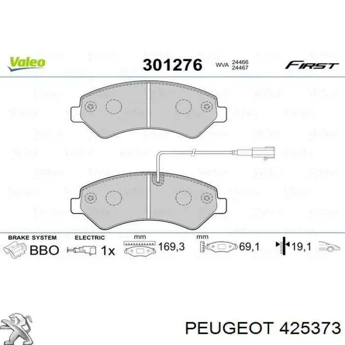 425373 Peugeot/Citroen колодки гальмівні передні, дискові