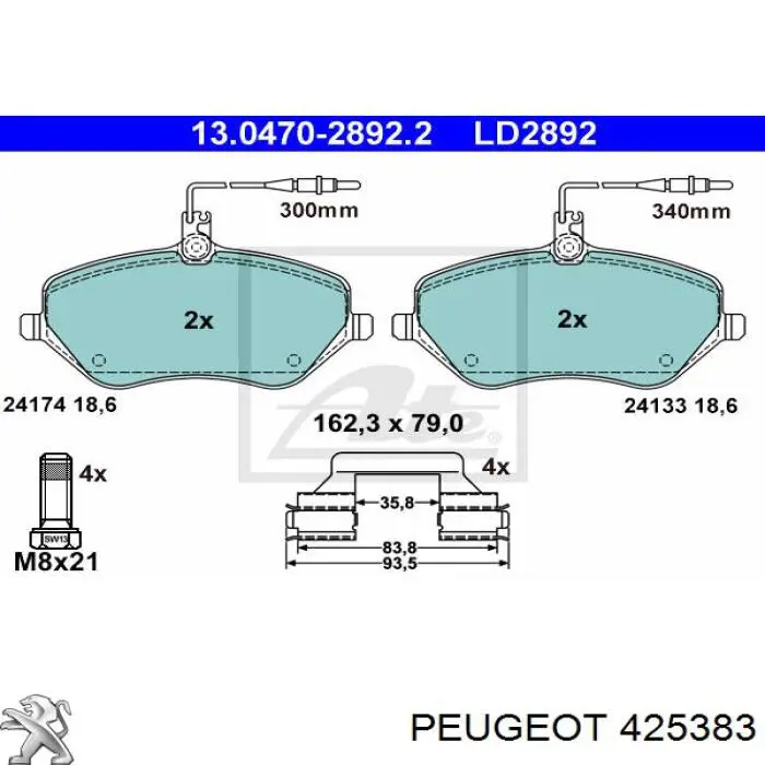 Гальмівні колодки Peugeot/Citroen 425383 ціна, від 39.25 USD