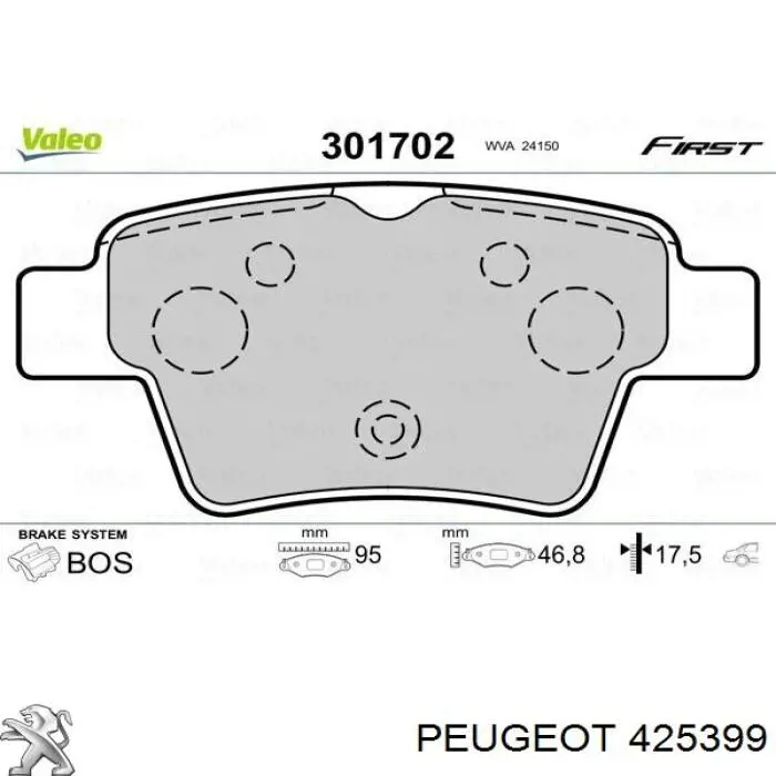 Задні гальмівні колодки Peugeot/Citroen 425399 ціна, від 13.94 USD