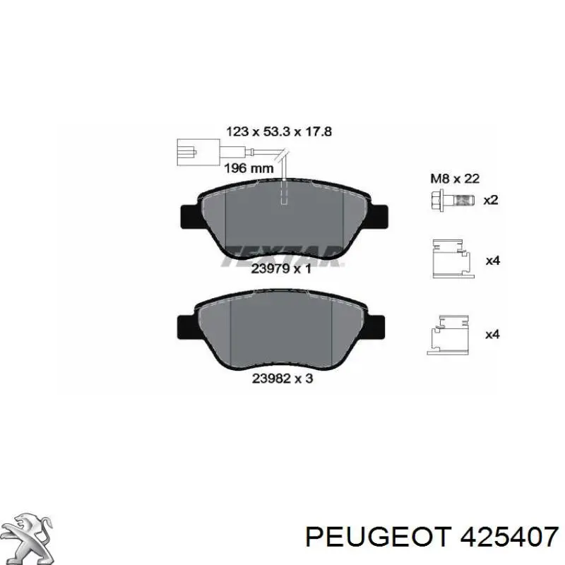 Купити 425407 Peugeot/Citroen Колодки гальмівні передні, дискові