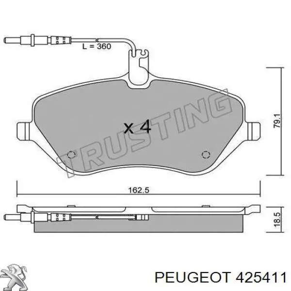 Купити 425411 Peugeot/Citroen Колодки гальмівні передні, дискові