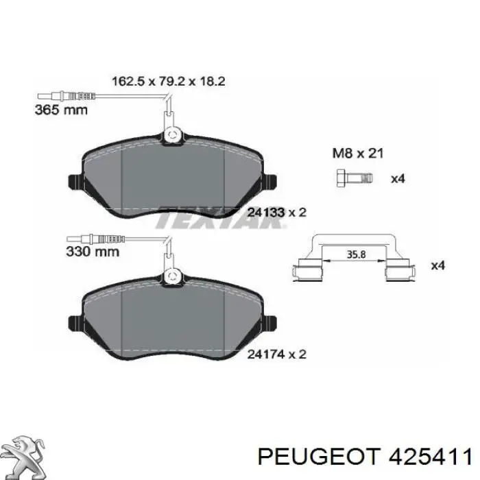 Колодки гальмівні передні, дискові 425411 Peugeot/Citroen