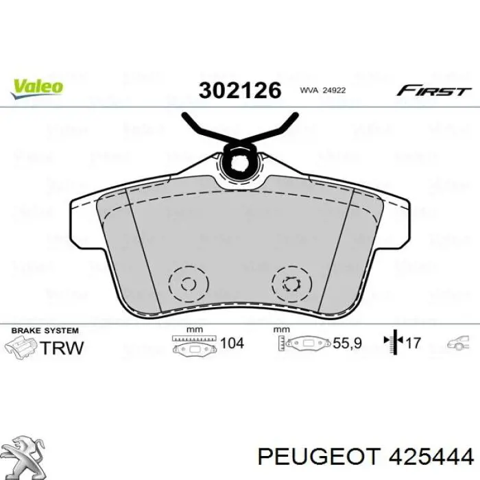 Купити 425444 Peugeot/Citroen Задні колодки