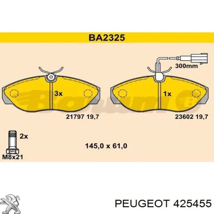 Купити 425455 Peugeot/Citroen Колодки гальмівні передні, дискові