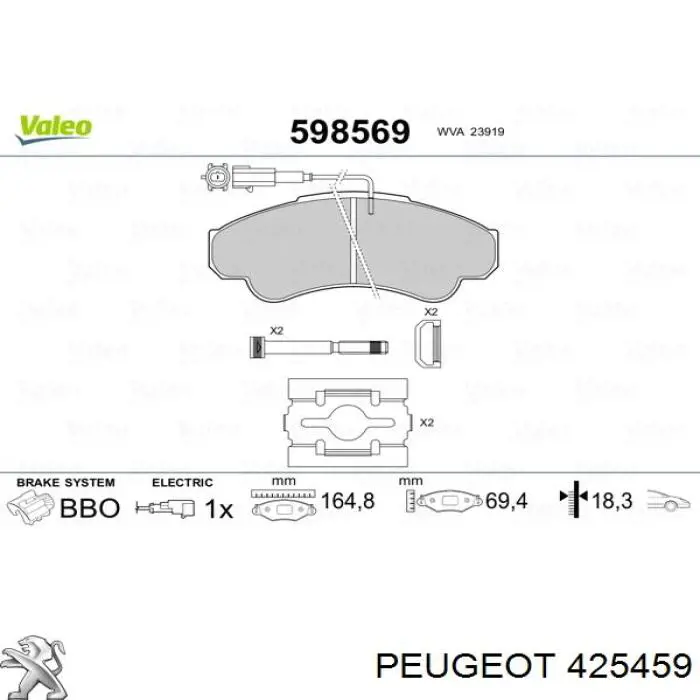425459 Peugeot/Citroen колодки гальмівні передні, дискові