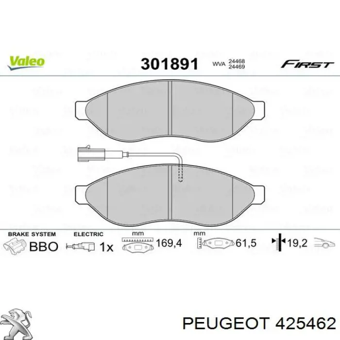 Гальмівні колодки Peugeot/Citroen 425462 ціна, від 28.49 USD