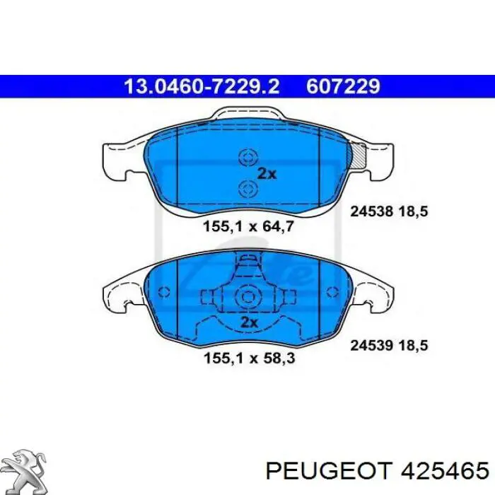 Купити 425465 Peugeot/Citroen Колодки гальмівні передні, дискові