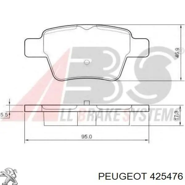 Задні гальмівні колодки 425476 Peugeot/Citroen