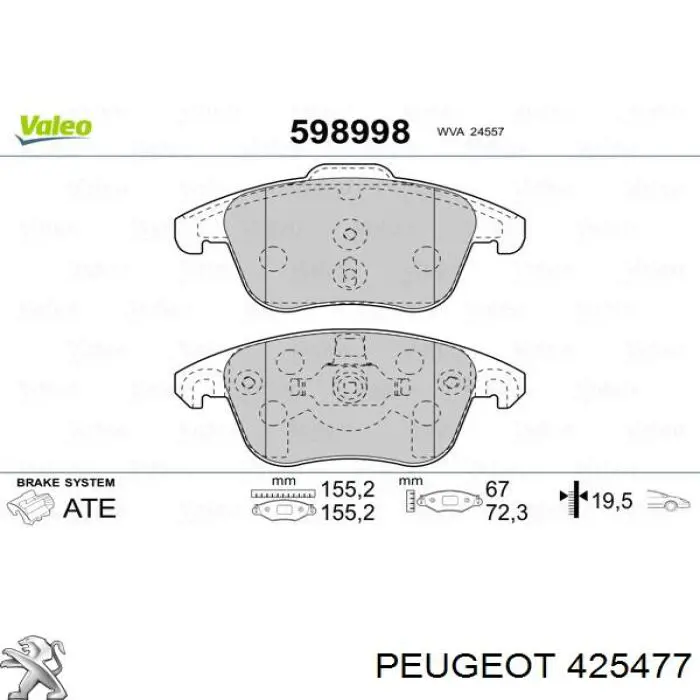 Купити 425477 Peugeot/Citroen Колодки гальмівні передні, дискові