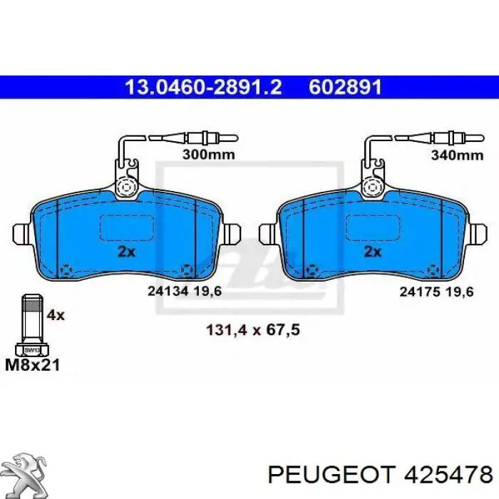 425478 Peugeot/Citroen колодки гальмівні передні, дискові