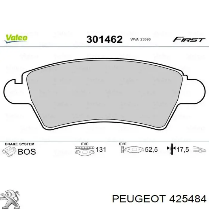 425484 Peugeot/Citroen Передні гальмівні колодки