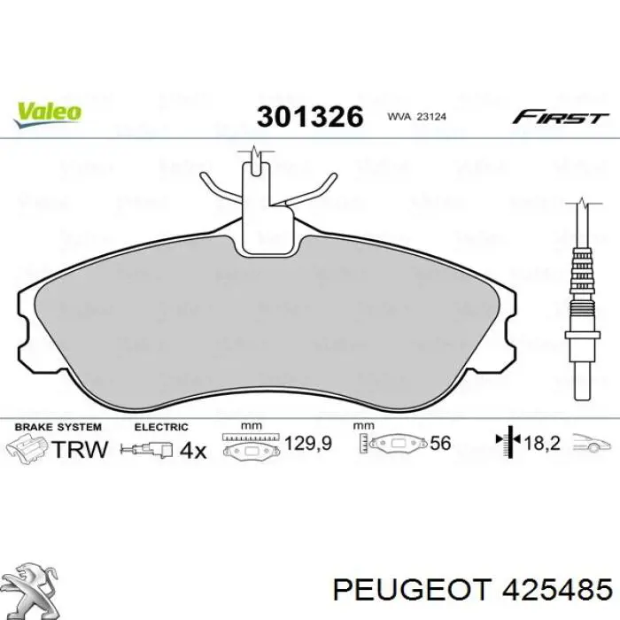 Купити 425485 Peugeot/Citroen Колодки гальмівні передні, дискові