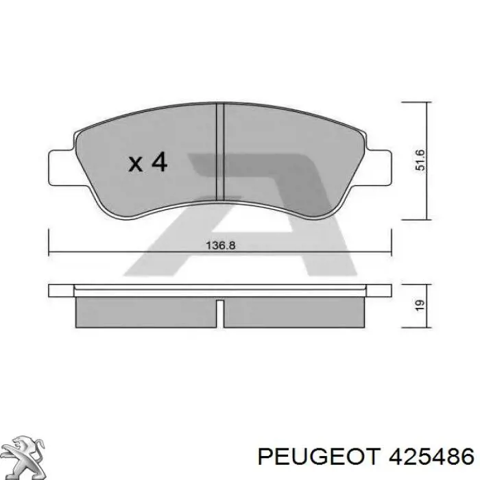 Купити 425486 Peugeot/Citroen Колодки гальмівні передні, дискові
