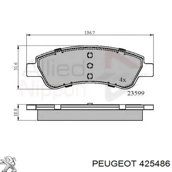 Тормозні колодки Peugeot/Citroen 425486