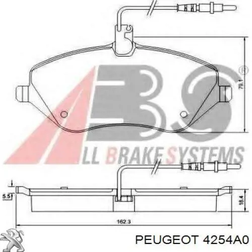 4254A0 Peugeot/Citroen Передні гальмівні колодки