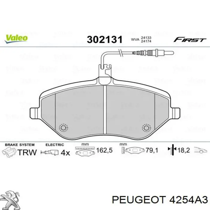 4254A3 Peugeot/Citroen колодки гальмівні передні, дискові