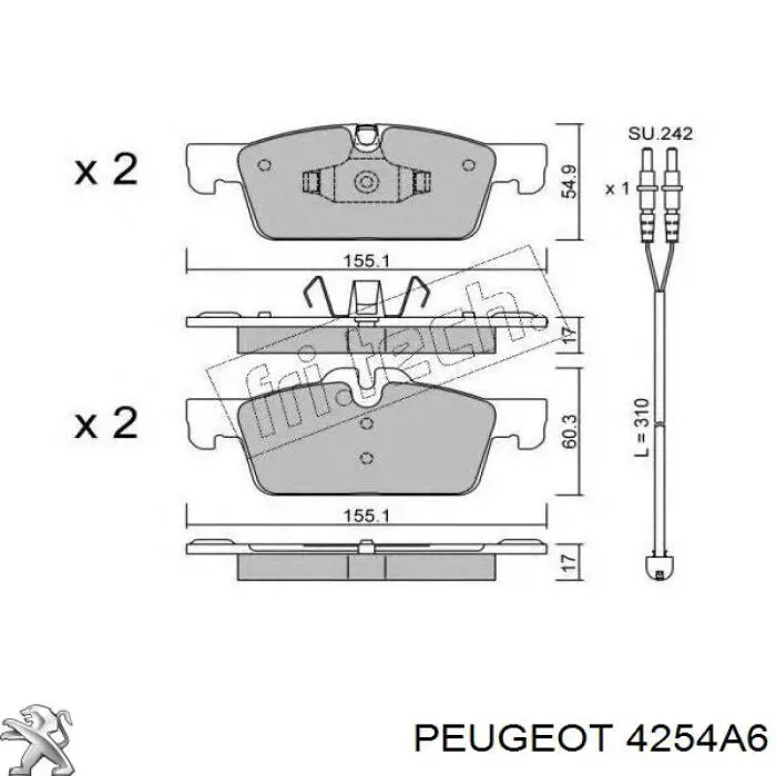 Гальмівні колодки Peugeot/Citroen 4254A6 ціна, від 37.28 USD
