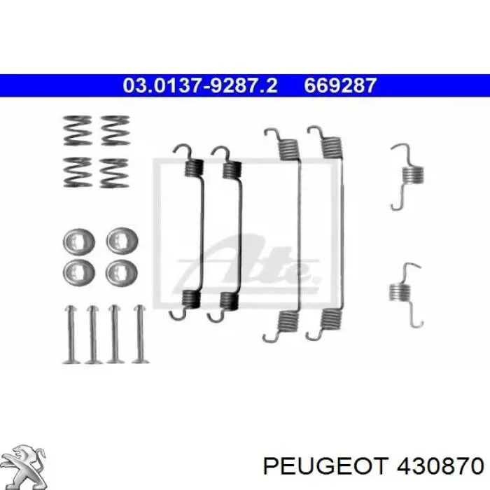 430870 Peugeot/Citroen монтажний комплект задніх барабанних колодок