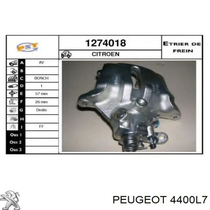 Купити 4400L7 Peugeot/Citroen Супорт гальмівний передній правий