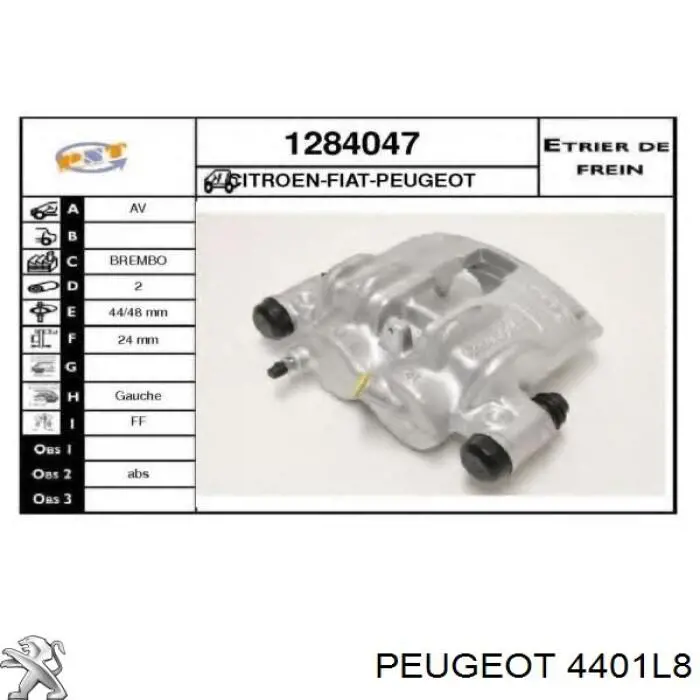 Супорт гальмівний передній лівий 4401L8 Peugeot/Citroen