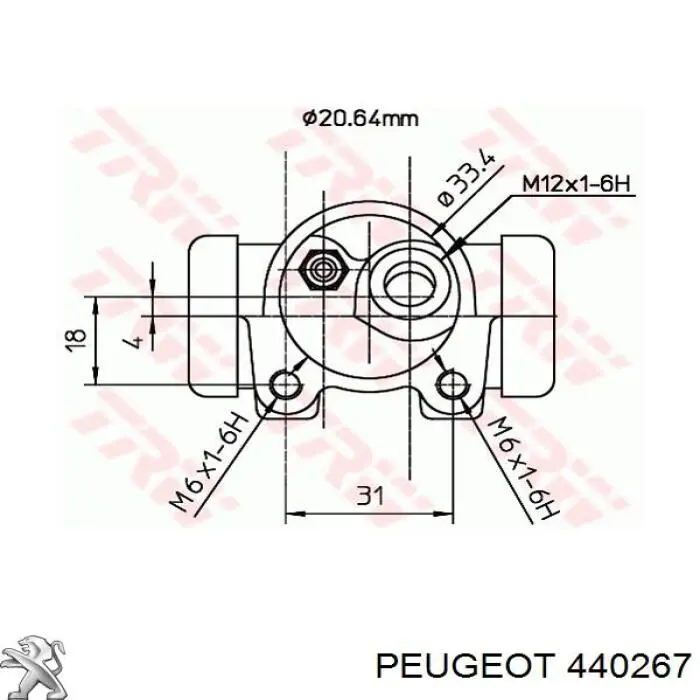 Циліндр гальмівний колісний/робітник, задній Peugeot/Citroen 440267 ціна, від 8.45 USD
