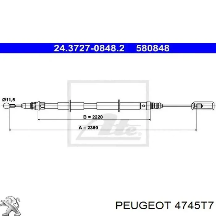 4745T7 Peugeot/Citroen трос ручного гальма задній, правий