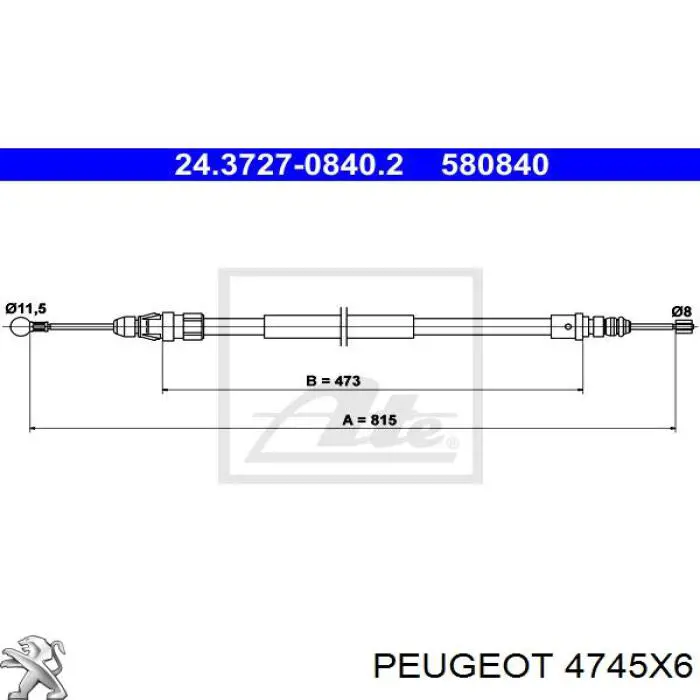 4745X6 Peugeot/Citroen Трос ручника задній лівий