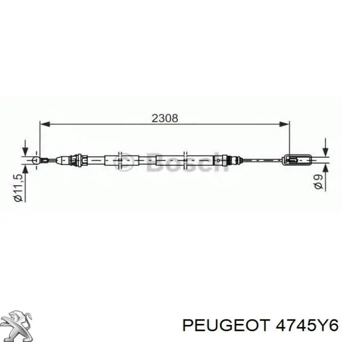 4745Y6 Peugeot/Citroen трос ручного гальма задній, правий
