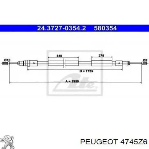 Трос стоянкового гальма задній правий Peugeot/Citroen 4745Z6 ціна, від 18.87 USD