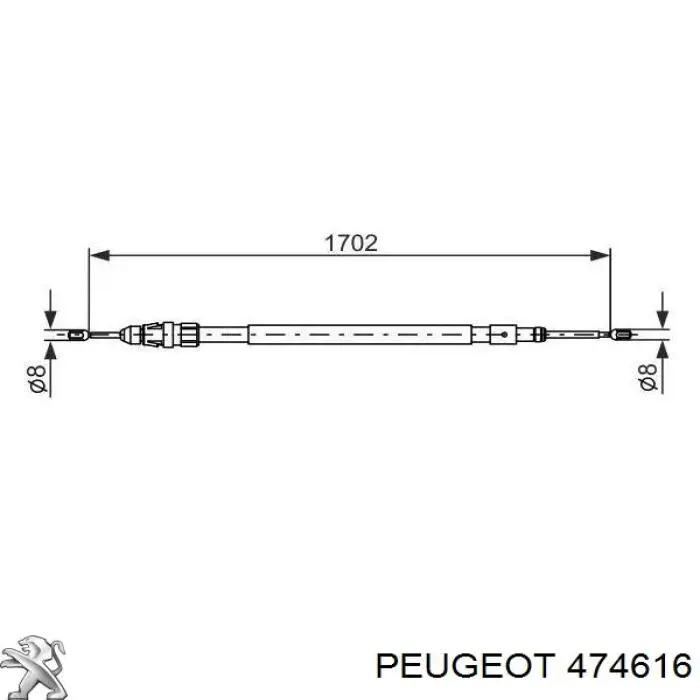 474616 Peugeot/Citroen трос ручного гальма задній, правий/лівий