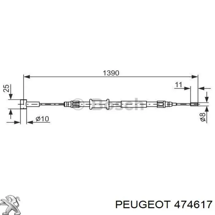 Купити 474617 Peugeot/Citroen Трос ручного гальма задній, правий/лівий