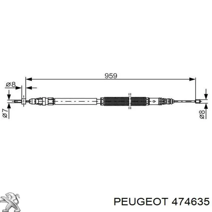 Трос ручного гальма задній, правий 474635 Peugeot/Citroen