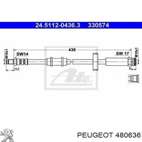 Шланг гальмівний передній Peugeot/Citroen 480636 ціна, від 5.64 USD