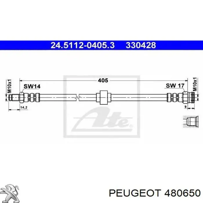 480650 Peugeot/Citroen шланг гальмівний передній