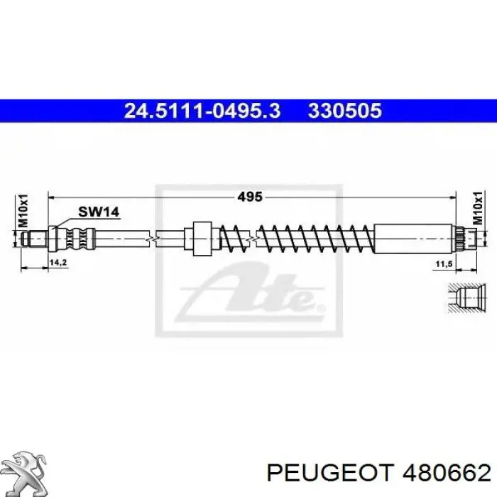 480662 Peugeot/Citroen шланг гальмівний передній
