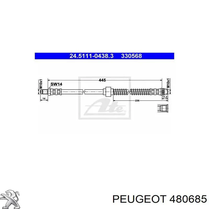 Шланг гальмівний передній Peugeot/Citroen 480685 ціна, від 6.12 USD