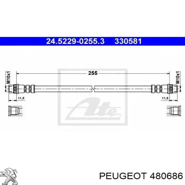 480686 Peugeot/Citroen шланг гальмівний задній