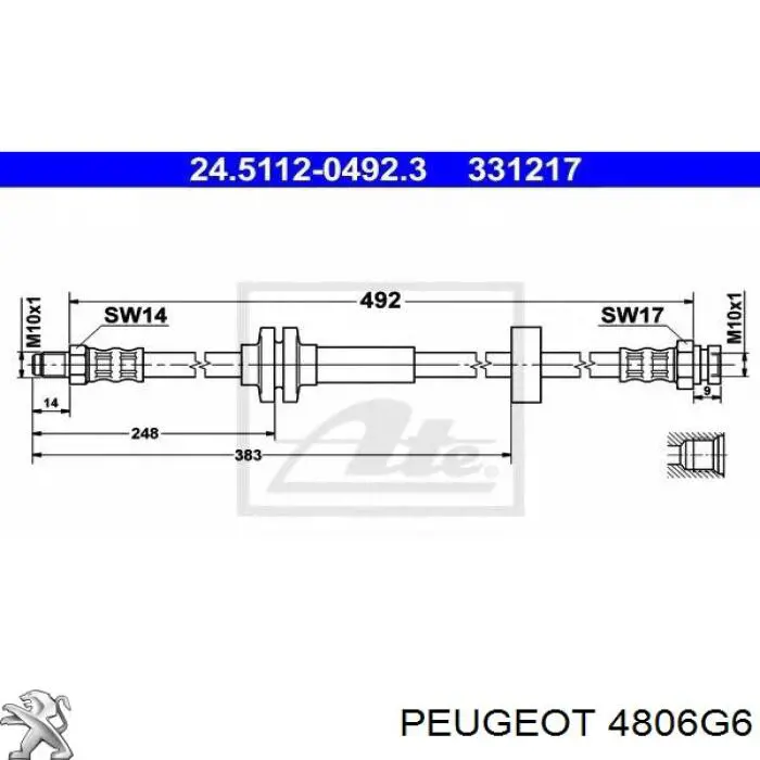 Шланг гальмівний передній Peugeot/Citroen 4806G6 ціна, від 7.85 USD