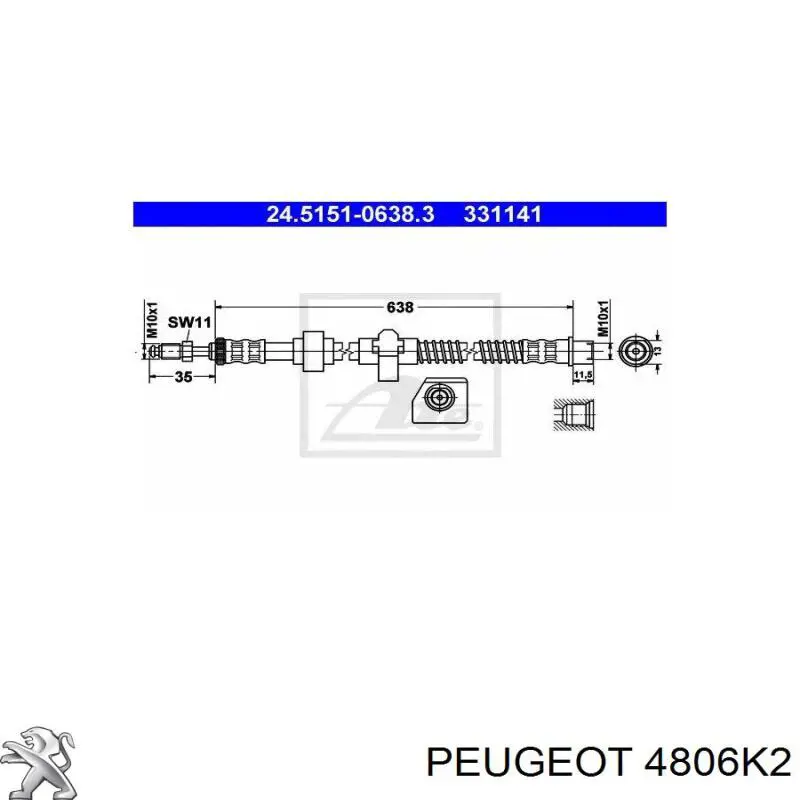 Шланг гальмівний задній, лівий Peugeot/Citroen 4806K2 ціна, від 14.25 USD