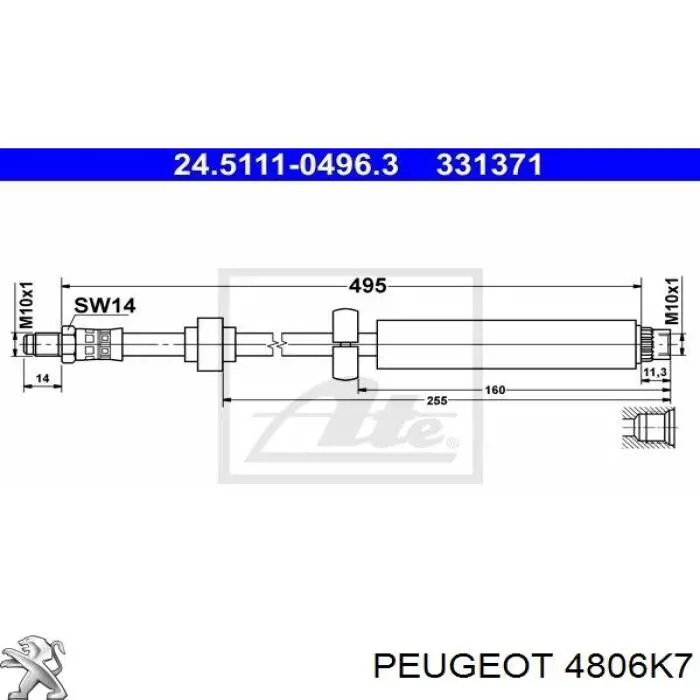 Шланг гальмівний передній Peugeot/Citroen 4806K7 ціна, від 14.08 USD