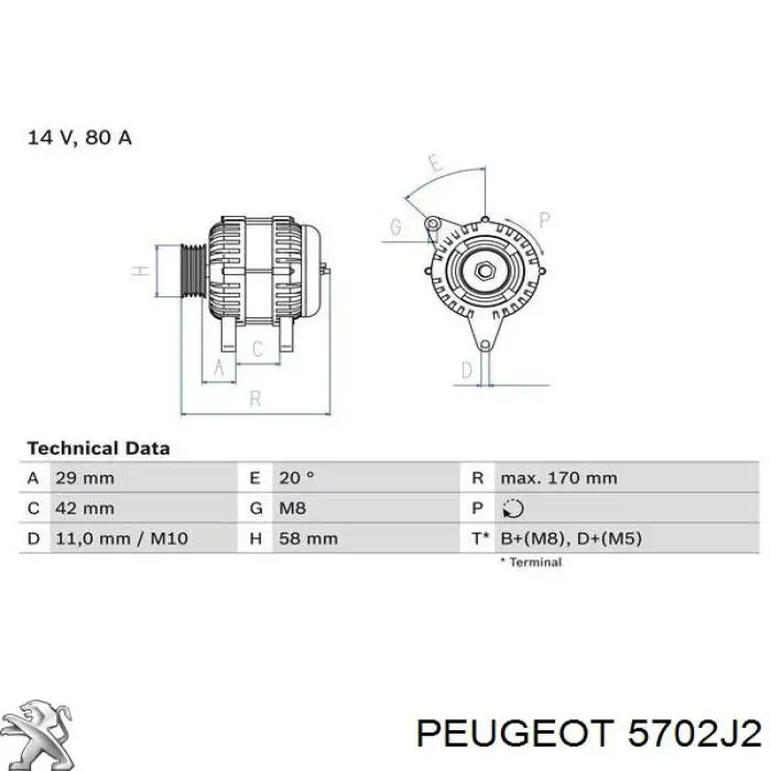 Генератор Peugeot/Citroen 5702J2 ціна, від 176.25 USD