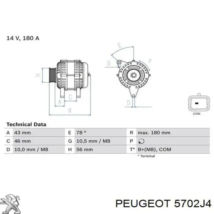 Генератор автомобільний Peugeot/Citroen 5702J4