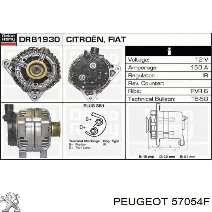 57054F Peugeot/Citroen Авто генератор