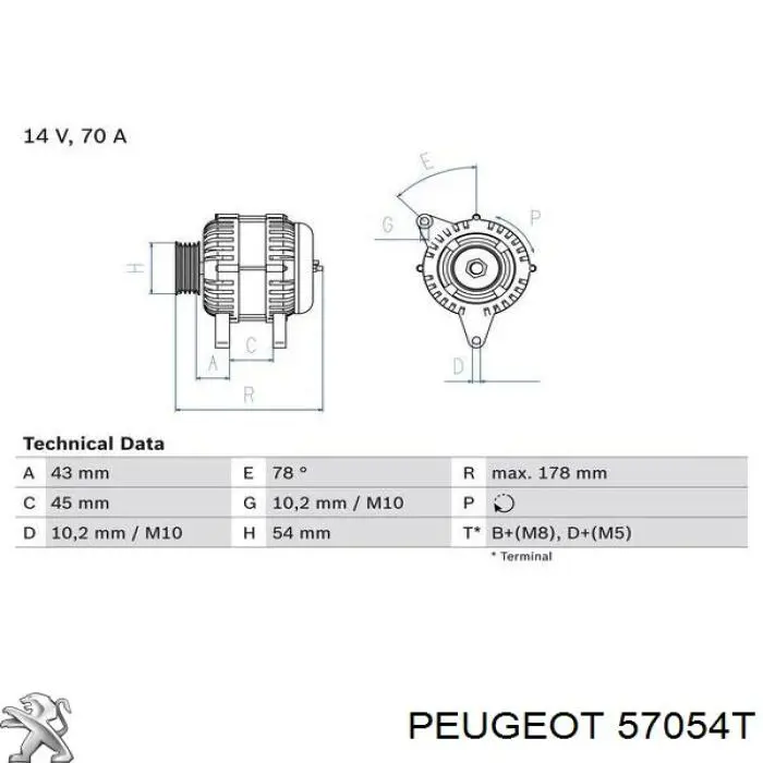 Генератор 57054T Peugeot/Citroen