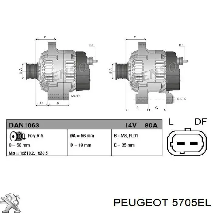 5705EL Peugeot/Citroen Авто генератор