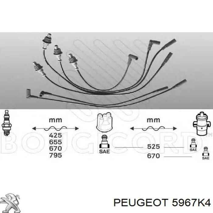 5967K4 Peugeot/Citroen Дріт високовольтні, комплект (Тип соединения SAE)