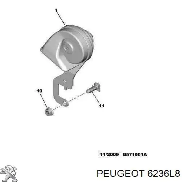 Сигнал високої тональності Peugeot/Citroen 6236L8 ціна, від 108.12 USD