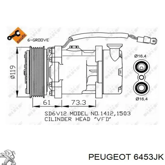 6453JK Peugeot/Citroen компресор кондиціонера